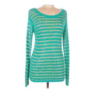 Banana Republic Boatneck
Crochet Green and‎ Gold Stripe Knit Sweater 
NWOT